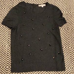 LOFT Jeweled Short-Sleeve Sweater in Gray
